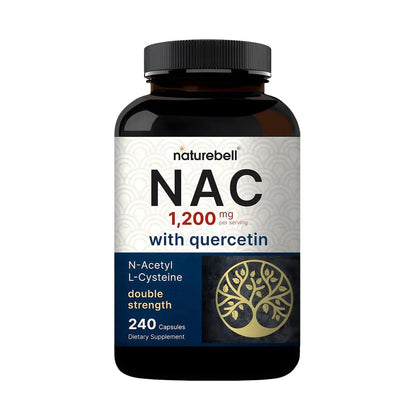 NatureBell NAC 1.200 mg mit Quercetin - 240 Kapseln - N-Acetylcystein - Antioxidans für die Zellgesundheit - Unterstützt Leber, Lunge & Immunfunktion* - Drittgeprüft