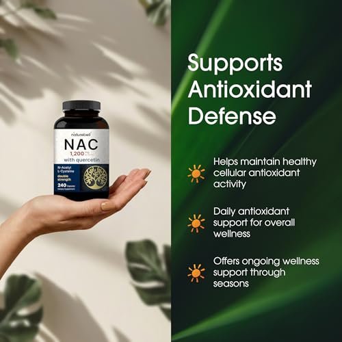 NatureBell NAC 1.200 mg mit Quercetin - 240 Kapseln - N-Acetylcystein - Antioxidans für die Zellgesundheit - Unterstützt Leber, Lunge & Immunfunktion* - Drittgeprüft