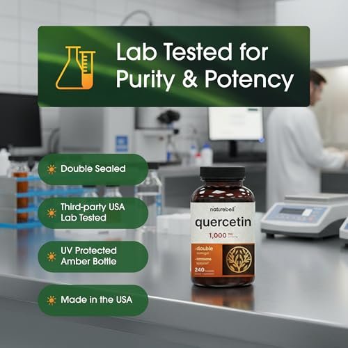 NatureBell NAC 1.200 mg mit Quercetin - 240 Kapseln - N-Acetylcystein - Antioxidans für die Zellgesundheit - Unterstützt Leber, Lunge & Immunfunktion* - Drittgeprüft
