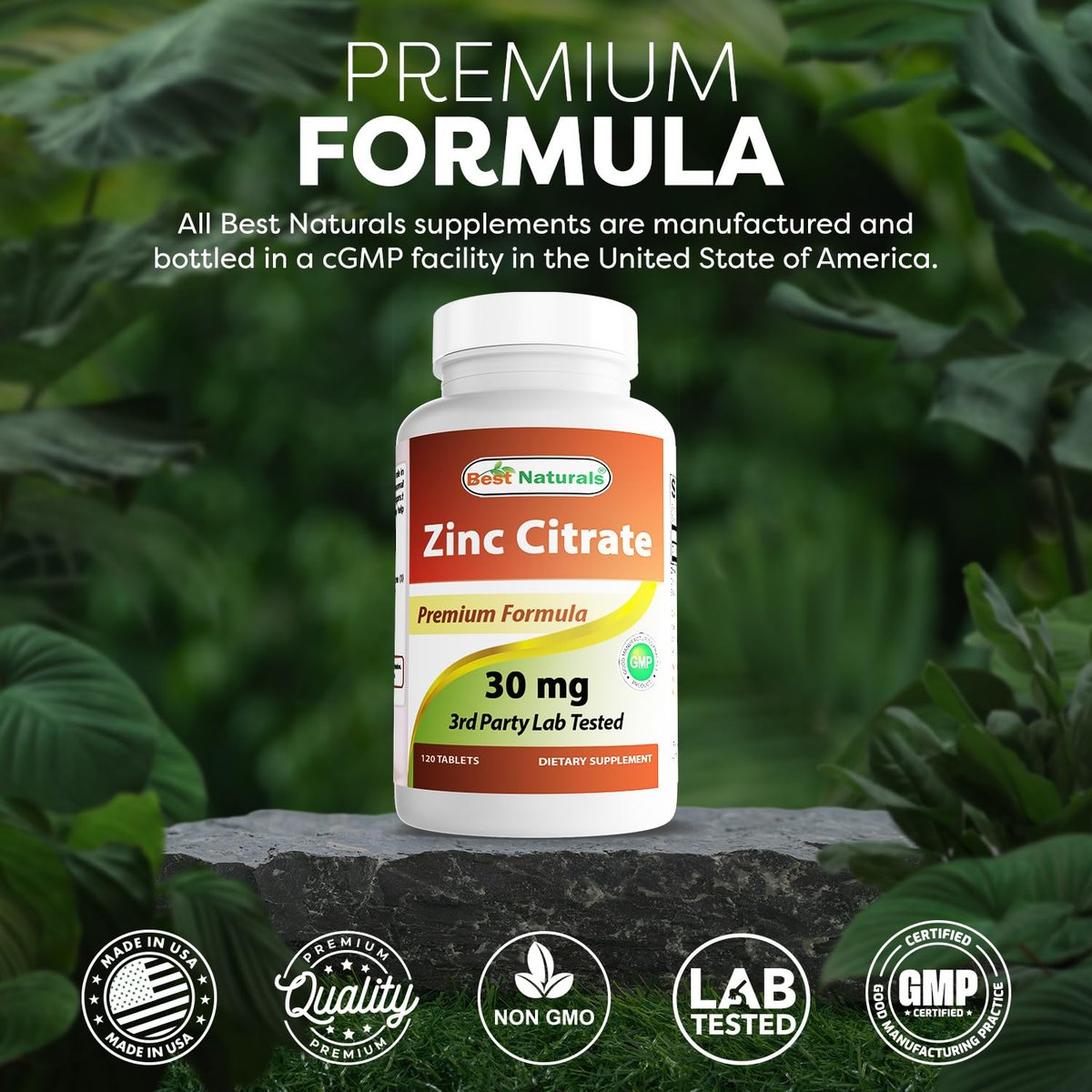 Best Naturals Zink 30 mg als Zinkcitrat – Immununterstützung für Erwachsene, 120 Tabletten