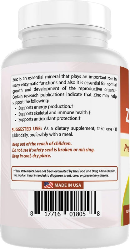 Best Naturals Zink 30 mg als Zinkcitrat – Immununterstützung für Erwachsene, 120 Tabletten
