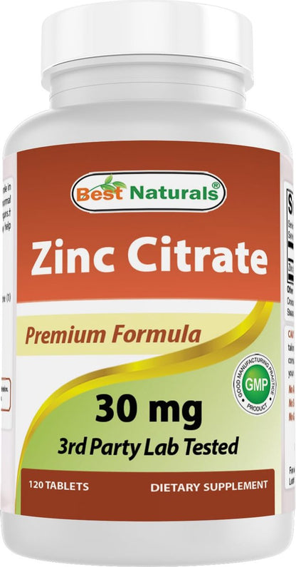 Best Naturals Zink 30 mg als Zinkcitrat – Immununterstützung für Erwachsene, 120 Tabletten