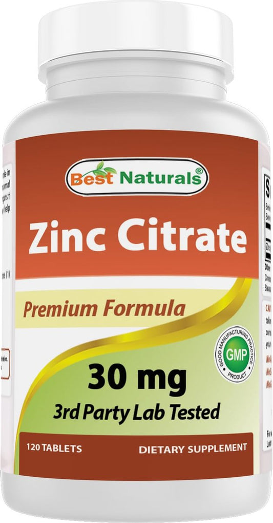 Best Naturals Zink 30 mg als Zinkcitrat – Immununterstützung für Erwachsene, 120 Tabletten