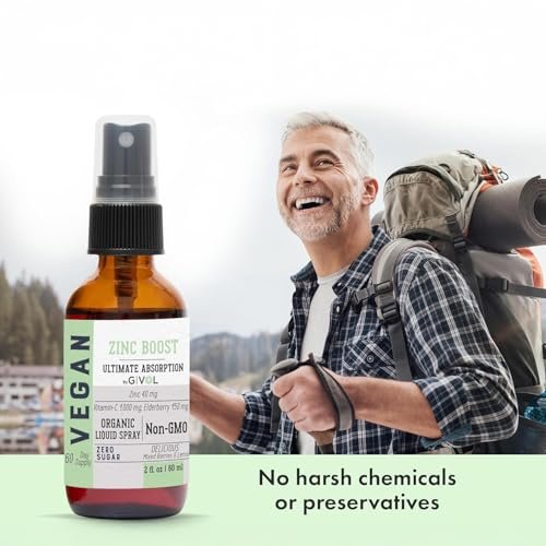GIVOL Bio Zink Boost Spray 40 mg (Extra Stärke) - Zuckerfrei mit Vitamin C und Holunderextrakt - Veganer Flüssigspray für Kinder und Erwachsene - Leichte Aufnahme - Non-GMO - (60 ml) 60 Tage Vorrat