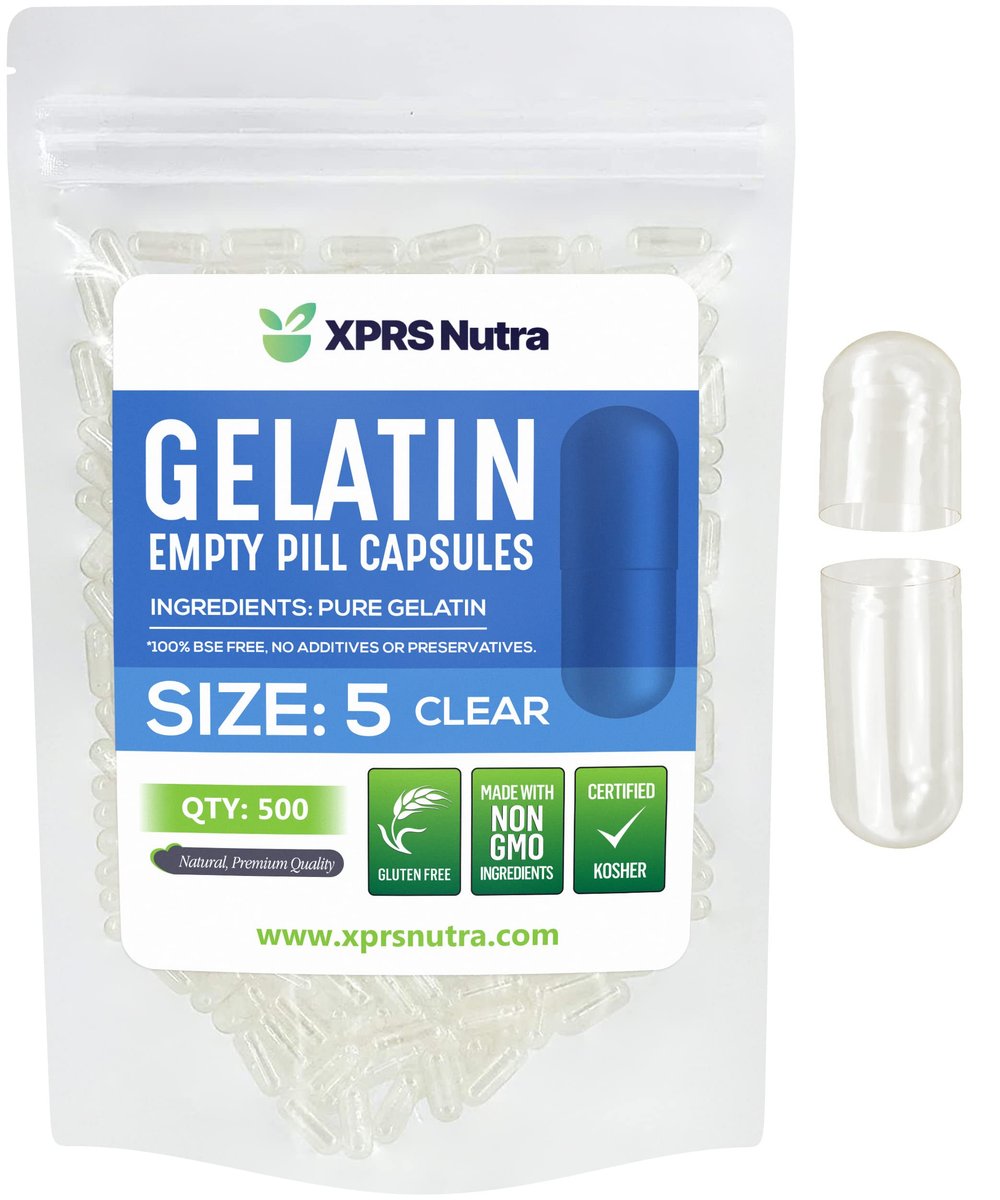 XPRS Nutra Größe 5 Leere Kapseln - 500 Stück sehr kleine klare leere Gelatinekapseln - Kapseln DIY Kapselbefüllung - Befüllbare Gelkapseln für eigene Vitaminpräparate
