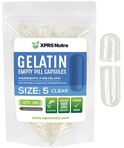 XPRS Nutra Größe 5 Leere Kapseln - 100 Stück Klare, sehr kleine Gelatinekapseln - DIY-Kapselbefüllung für selbstgemachte Vitaminpräparate
