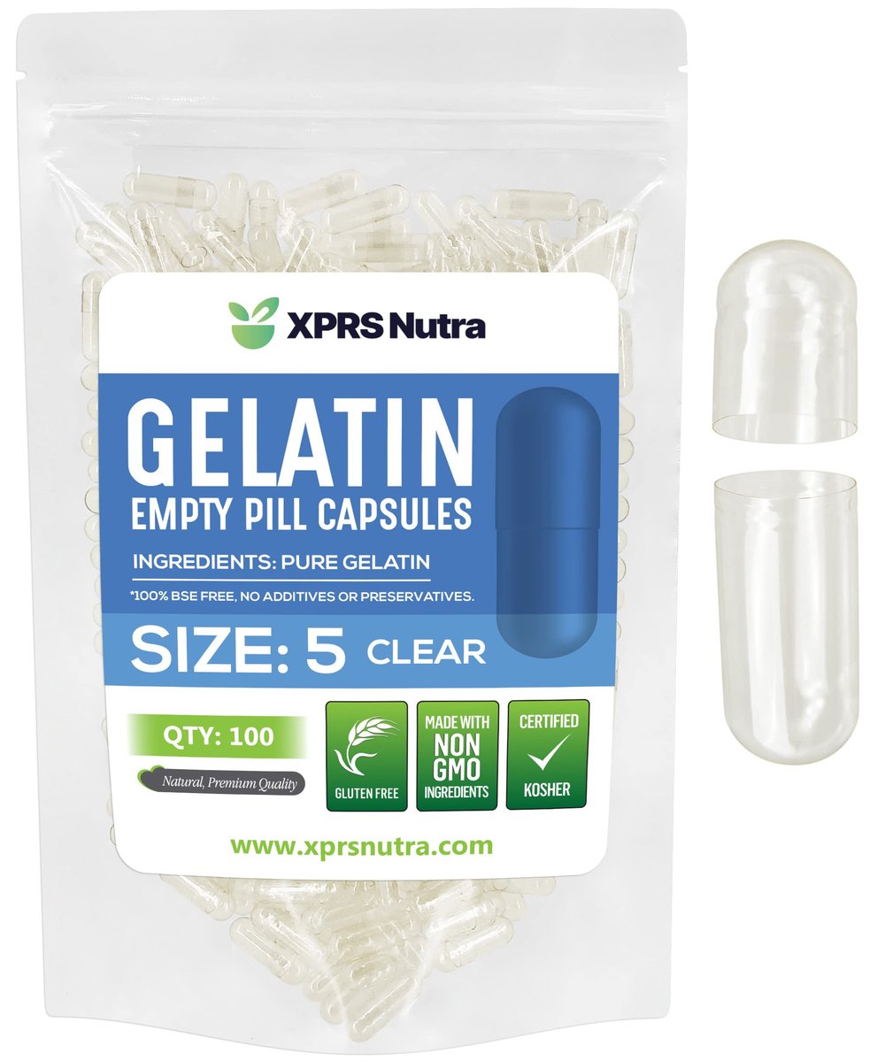 XPRS Nutra Größe 5 Leere Kapseln - 100 Stück Klare, sehr kleine Gelatinekapseln - DIY-Kapselbefüllung für selbstgemachte Vitaminpräparate