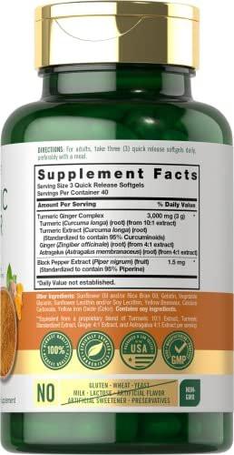 Carlyle Kurkuma & Ingwer Komplex mit Schwarzem Pfeffer Extrakt – 120 Softgel-Kapseln, Kurkuma Curcumin, Nicht-GVO, Glutenfrei