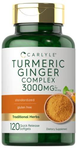 Carlyle Kurkuma & Ingwer Komplex mit Schwarzem Pfeffer Extrakt – 120 Softgel-Kapseln, Kurkuma Curcumin, Nicht-GVO, Glutenfrei