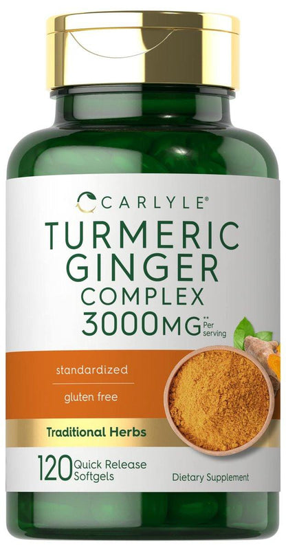 Carlyle Kurkuma & Ingwer Komplex mit Schwarzem Pfeffer Extrakt – 120 Softgel-Kapseln, Kurkuma Curcumin, Nicht-GVO, Glutenfrei