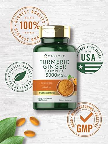 Carlyle Kurkuma & Ingwer Komplex mit Schwarzem Pfeffer Extrakt – 120 Softgel-Kapseln, Kurkuma Curcumin, Nicht-GVO, Glutenfrei