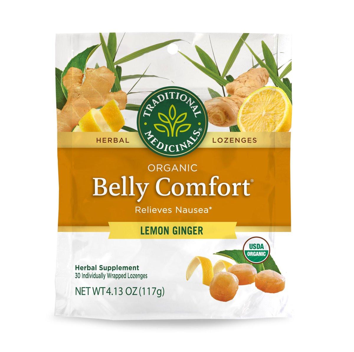 Traditional Medicinals Bio Belly Comfort Lutscher, Zitronen-Ingwer – Unterstützt Übelkeitslinderung und gelegentliche Verdauungsstörungen – Nicht-GVO, stimulanzienfrei – 30 einzeln verpackte Lutscher