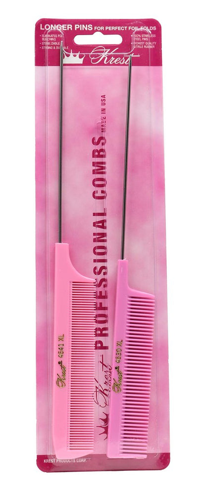 Krest Pintail Haarkamm-Set mit Rattail, feine Zinken, 2 Stück (Pink)