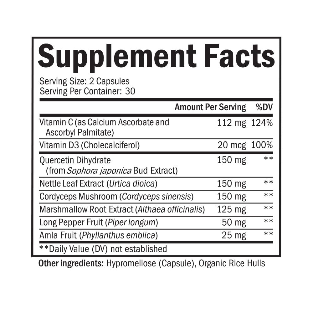 Atmungs- und Immun-Lungenunterstützung mit Quercetin, Vitamin D & Cordyceps – 60 Kapseln