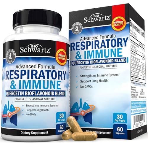 Atmungs- und Immun-Lungenunterstützung mit Quercetin, Vitamin D & Cordyceps – 60 Kapseln