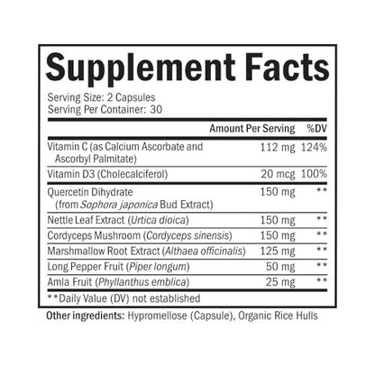 Atmungs- und Immun-Lungenunterstützung mit Quercetin, Vitamin D & Cordyceps – 60 Kapseln