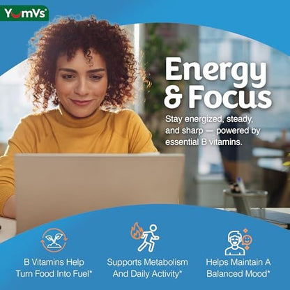 YUM-V'S B-Komplex Gummibärchen mit Vitamin C – 1 pro Tag für Energie & Nervensystem – Vegan, Koscher, Nicht-GVO – 70 Stück