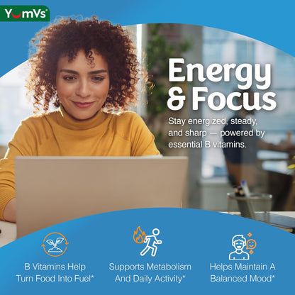 YUM-V'S B-Komplex Gummibärchen mit Vitamin C – 1 pro Tag für Energie & Nervensystem – Vegan, Koscher, Nicht-GVO – 70 Stück