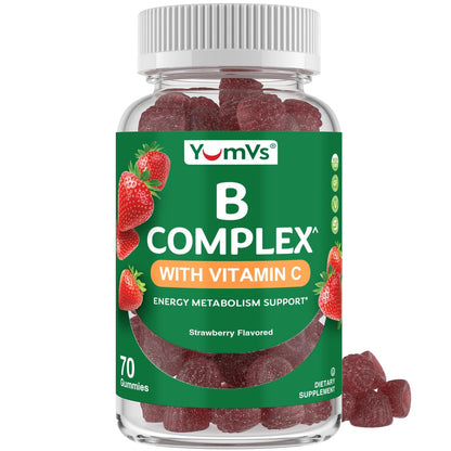 YUM-V'S B-Komplex Gummibärchen mit Vitamin C – 1 pro Tag für Energie & Nervensystem – Vegan, Koscher, Nicht-GVO – 70 Stück