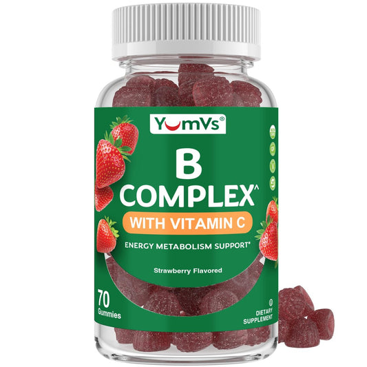 YUM-V'S B-Komplex Gummibärchen mit Vitamin C – 1 pro Tag für Energie & Nervensystem – Vegan, Koscher, Nicht-GVO – 70 Stück