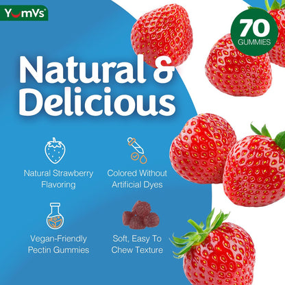 YUM-V'S B-Komplex Gummibärchen mit Vitamin C – 1 pro Tag für Energie & Nervensystem – Vegan, Koscher, Nicht-GVO – 70 Stück