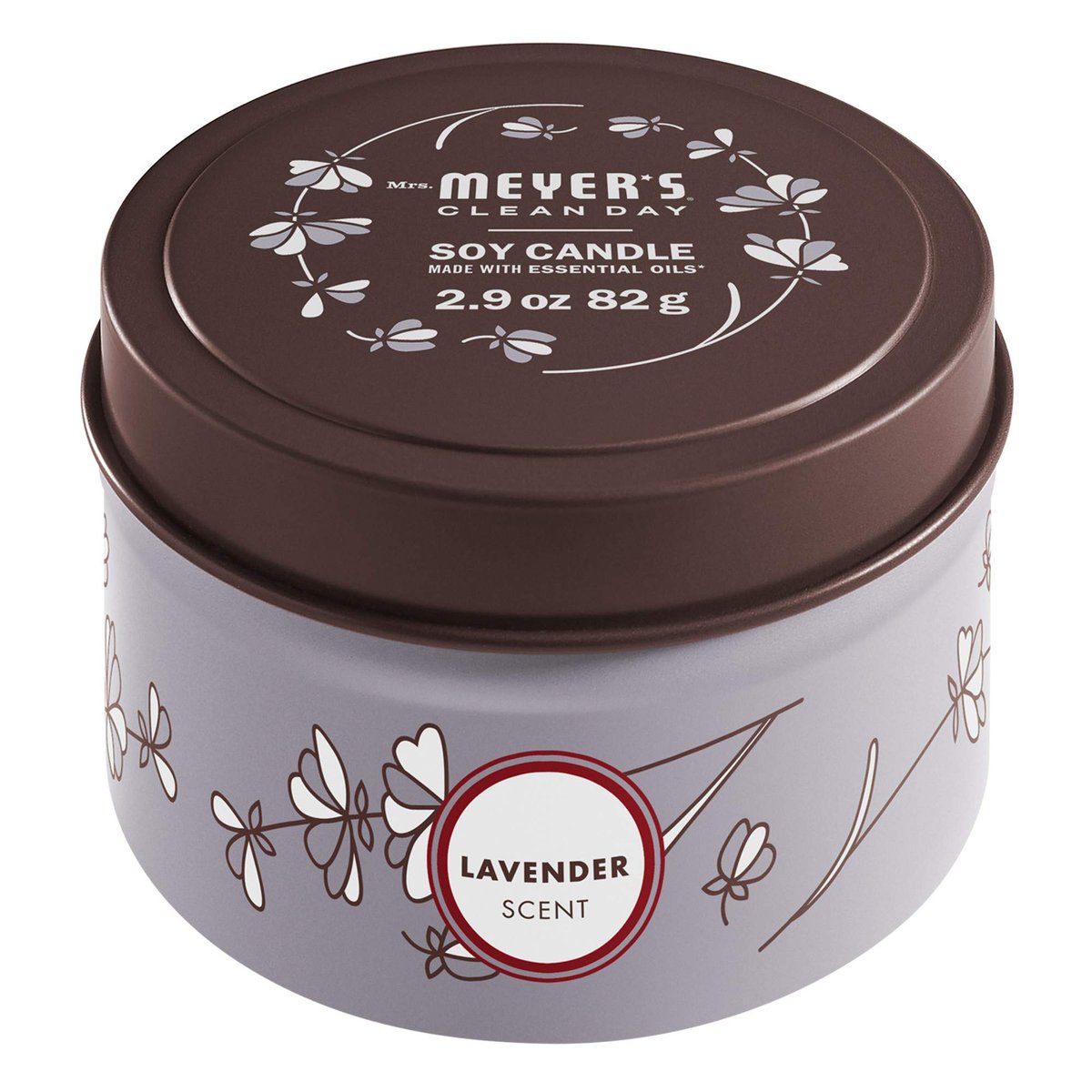 MRS. MEYER'S CLEAN DAY Soja-Tin-Kerze – Lavendel, 12 Stunden Brenndauer, 2,9 Unzen