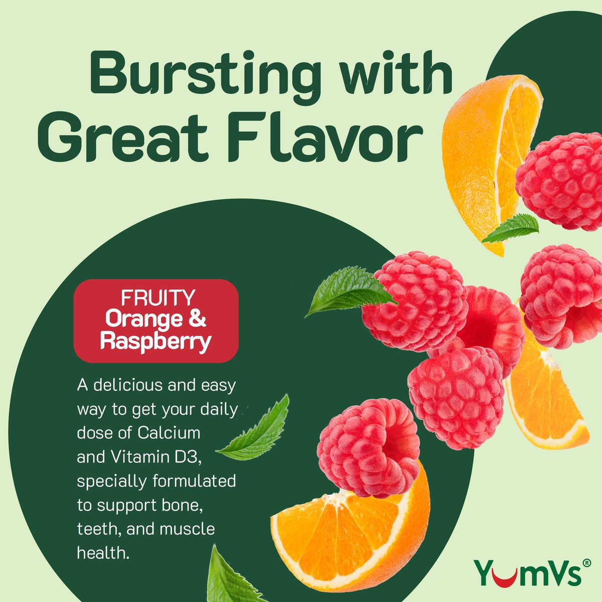 YumVs Calcium 500mg mit Vitamin D3 – Himbeer- & Orangen-Geschmack Calcium Vitamin D Gummibärchen, Kauschbares Calciumpräparat für Kinder & Erwachsene, Vitamin D Calcium Gummis, Koscher Halal Glutenfrei (60 Stück)