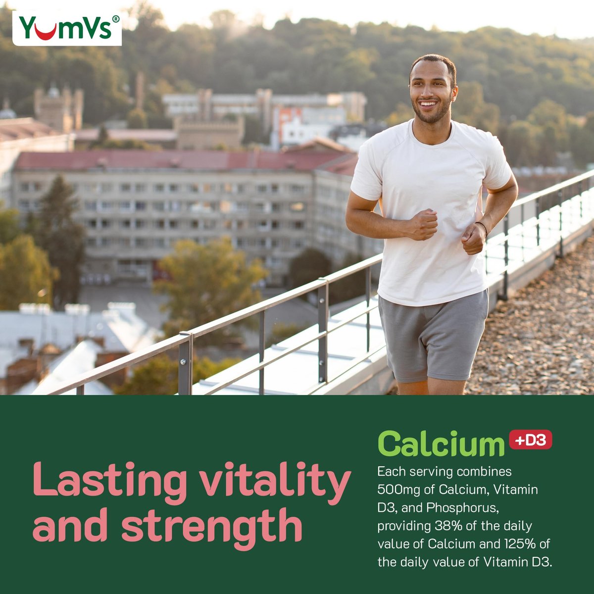 YumVs Calcium 500mg mit Vitamin D3 – Himbeer- & Orangen-Geschmack Calcium Vitamin D Gummibärchen, Kauschbares Calciumpräparat für Kinder & Erwachsene, Vitamin D Calcium Gummis, Koscher Halal Glutenfrei (60 Stück)