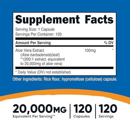 Nutricost Aloe Vera Extrakt 120 Kapseln - 120 Portionen pro Flasche - Glutenfrei & GVO-frei, Vegetarierfreundlich