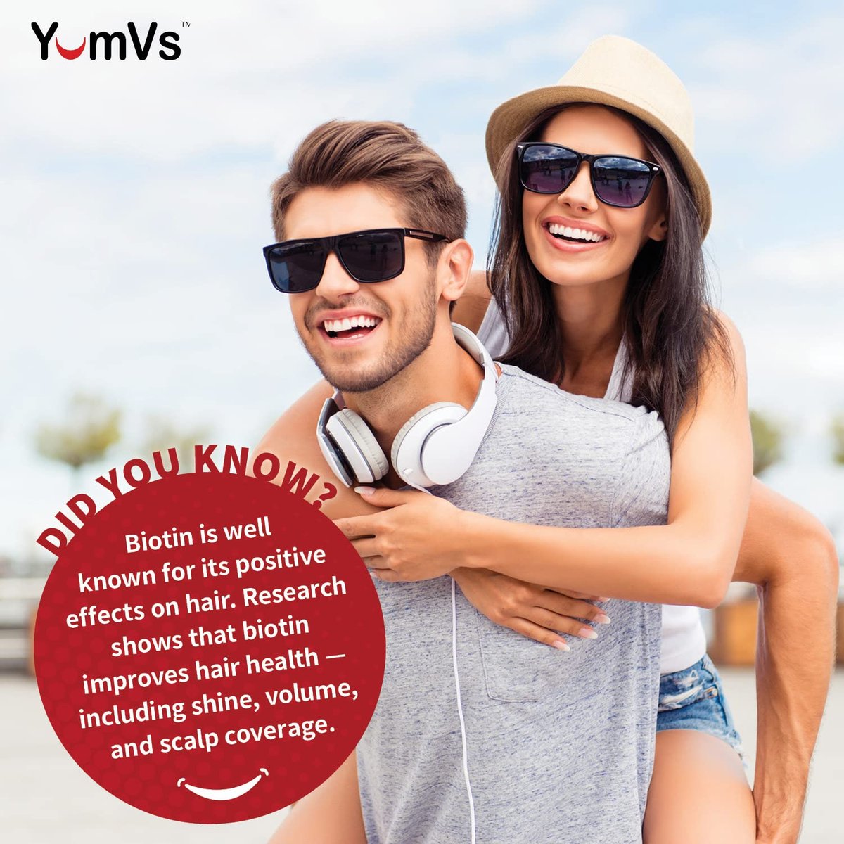 YUM-V's Biotin Gummis – Hochdosierte Biotin Vitamine 5.000 mcg – Natürlicher Himbeergeschmack – Koschere Haar-Haut-Nägel Gummis (100 Stück)