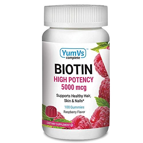 YUM-V's Biotin Gummis – Hochdosierte Biotin Vitamine 5.000 mcg – Natürlicher Himbeergeschmack – Koschere Haar-Haut-Nägel Gummis (100 Stück)