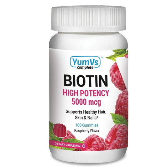 YUM-V's Biotin Gummis – Hochdosierte Biotin Vitamine 5.000 mcg – Natürlicher Himbeergeschmack – Koschere Haar-Haut-Nägel Gummis (100 Stück)