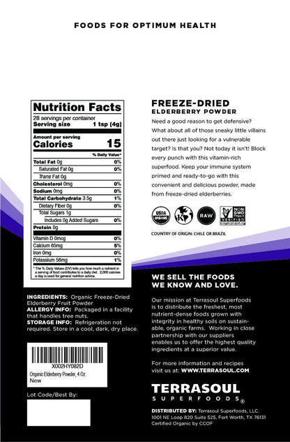 Terrasoul Superfoods Bio Holunderbeerpulver, 113 g – gefriergetrocknet
