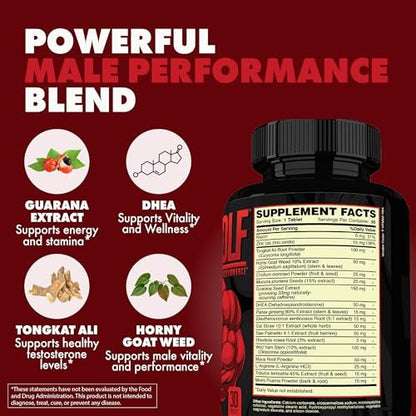 ONL Red Wolf Testosteron-Booster für Männer – Ultimative männliche Stärkung und Fruchtbarkeitsergänzung für Vitalität, Muskelwachstum und Energie mit Tongkat Ali, Bockshornklee, Maca – 1-Monatsvorrat