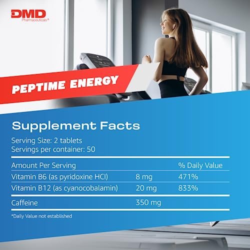 PEPTIME Energy Tabletten – Vitamin B6 & B12 mit 350 mg Koffein pro Portion, 100 Stück – Für körperliche Leistungsfähigkeit und Konzentration
