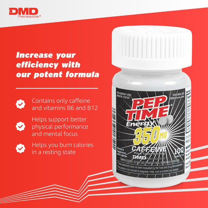 PEPTIME Energy Tabletten – Vitamin B6 & B12 mit 350 mg Koffein pro Portion, 100 Stück – Für körperliche Leistungsfähigkeit und Konzentration