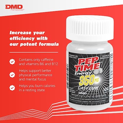 PEPTIME Energy Tabletten – Vitamin B6 & B12 mit 350 mg Koffein pro Portion, 100 Stück – Für körperliche Leistungsfähigkeit und Konzentration