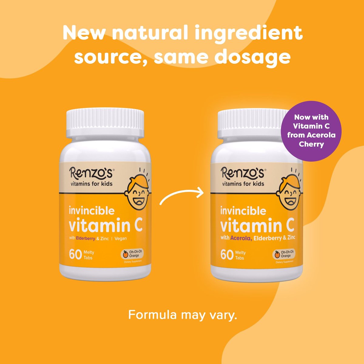 Renzo's Invincible Kids Vitamin C mit Holunderbeeren, Zink und Vitamin C – Zuckerfreie Schmelztabletten für Kinder, Orangengeschmack, 60 Stück (1-2 Monatsvorrat)