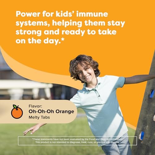 Renzo's Invincible Kids Vitamin C mit Holunderbeeren, Zink und Vitamin C – Zuckerfreie Schmelztabletten für Kinder, Orangengeschmack, 60 Stück (1-2 Monatsvorrat)