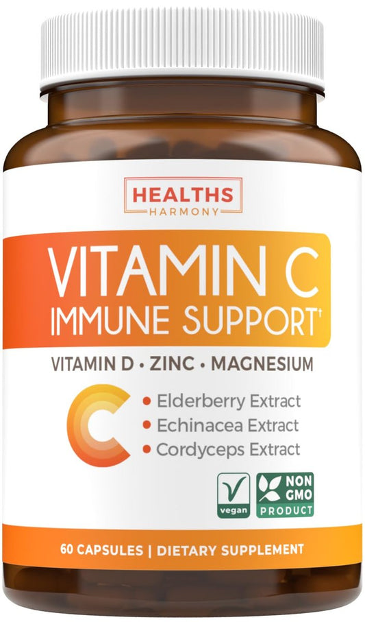 Vitamin C Immununterstützung Komplex mit Holunder, Zink & Magnesium – 60 Kapseln (1 Monatsvorrat)