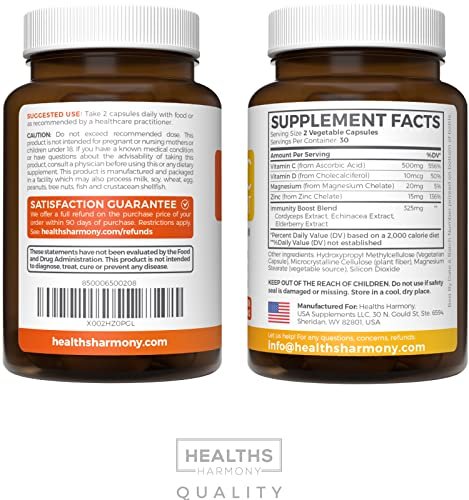 Vitamin C Immununterstützung Komplex mit Holunder, Zink & Magnesium – 60 Kapseln (1 Monatsvorrat)