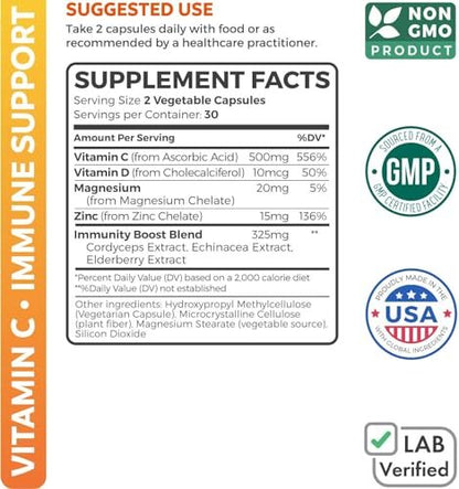 Vitamin C Immununterstützung Komplex mit Holunder, Zink & Magnesium – 60 Kapseln (1 Monatsvorrat)