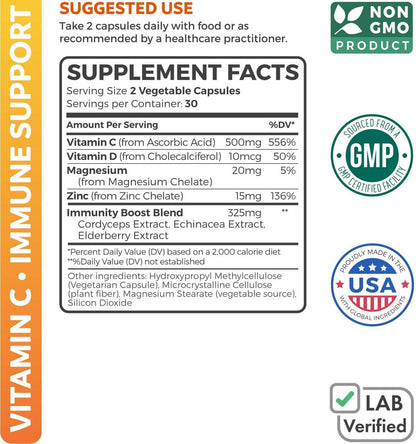 Vitamin C Immununterstützung Komplex mit Holunder, Zink & Magnesium – 60 Kapseln (1 Monatsvorrat)