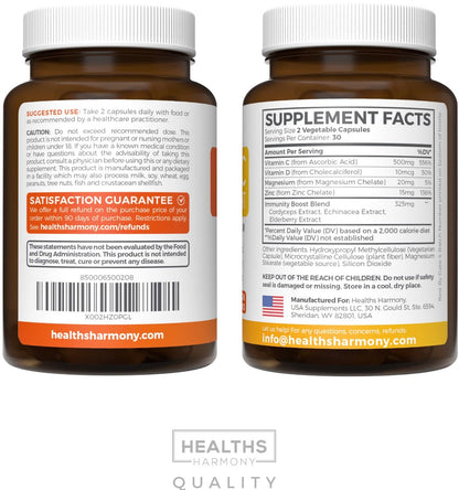 Vitamin C Immununterstützung Komplex mit Holunder, Zink & Magnesium – 60 Kapseln (1 Monatsvorrat)