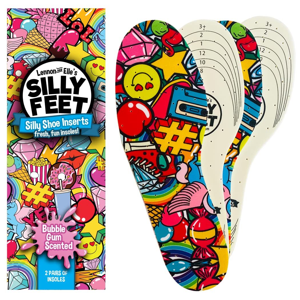 Silly Feet Kinder-Schuhsohlen mit Bubblegum-Duft – Weiche Schaumstoff-Einlegesohlen für Kleinkinder und Kinder, 2 Paar, zuschneidbar, bequem für Sneaker und Alltagsschuhe