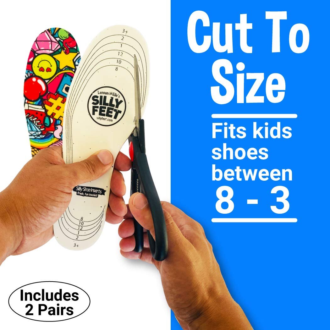 Silly Feet Kinder-Schuhsohlen mit Bubblegum-Duft – Weiche Schaumstoff-Einlegesohlen für Kleinkinder und Kinder, 2 Paar, zuschneidbar, bequem für Sneaker und Alltagsschuhe