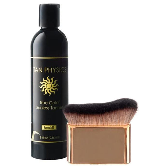 Tan Physics Sunless Tanner 8oz mit Selbstbräuner-Pinsel – Selbstbräunungslotion für Gesicht & Körper – Natürlicher Selbstbräuner für streifenfreie, langanhaltende Bräune