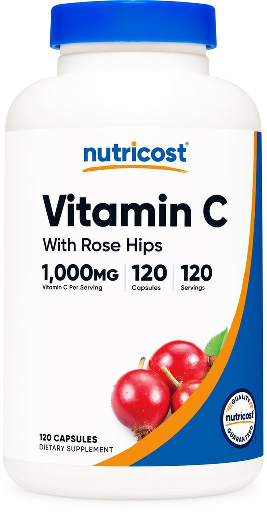 Nutricost Vitamin C mit Hagebutte 1025 mg, 120 Kapseln – Vitamin C 1000 mg, Hagebutte 25 mg, Premium, Non-GMO, Glutenfrei
