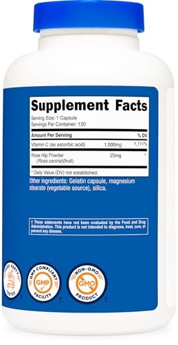 Nutricost Vitamin C mit Hagebutte 1025 mg, 120 Kapseln – Vitamin C 1000 mg, Hagebutte 25 mg, Premium, Non-GMO, Glutenfrei