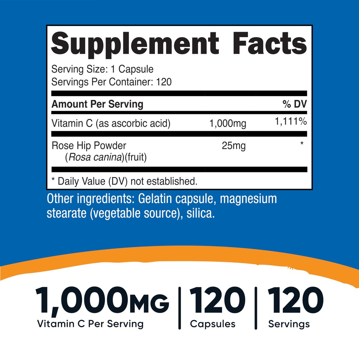 Nutricost Vitamin C mit Hagebutte 1025 mg, 120 Kapseln – Vitamin C 1000 mg, Hagebutte 25 mg, Premium, Non-GMO, Glutenfrei